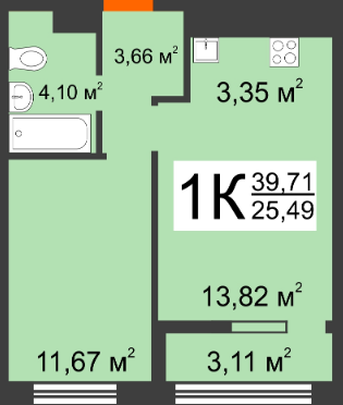 1-комнатная квартира пр. Ленина (ЖК Каскад)