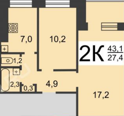 2-комнатная квартира ул. Дружаева
